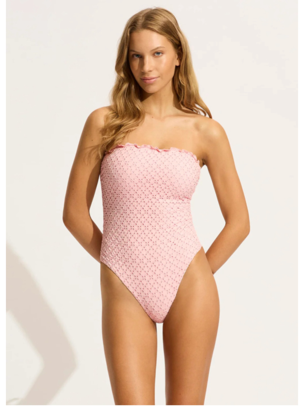 SEAFOLLY Australia Daydreamer DUSTY PINK EYELET One Piece Swimsuit WOMENS 14